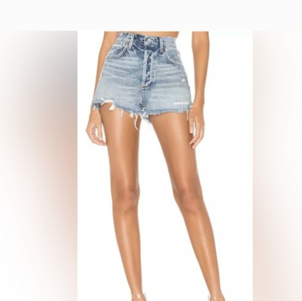 AGOLDE Jaden Shorts Size 27 High Rise Distressed Cut Off Button Fly Jean Denim